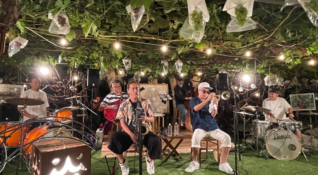 美しいぶどう畑にかこまれて音楽ライブ、ワイン、 おいしい食事と心のケアの研修を同時に受けられるのは日本でここだけ!